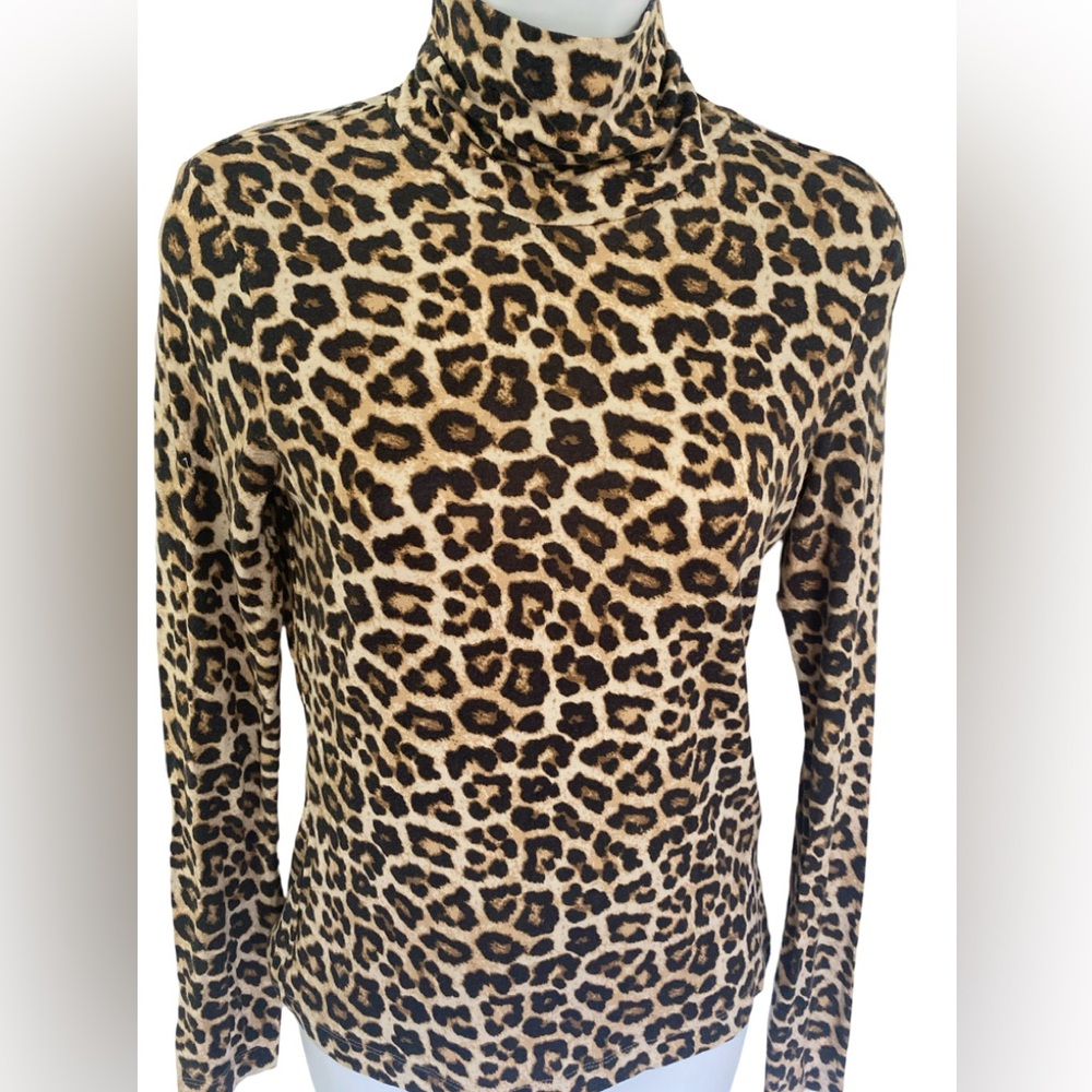 H&M leopard Turtleneck- S brown , tan , cream , modal polyester